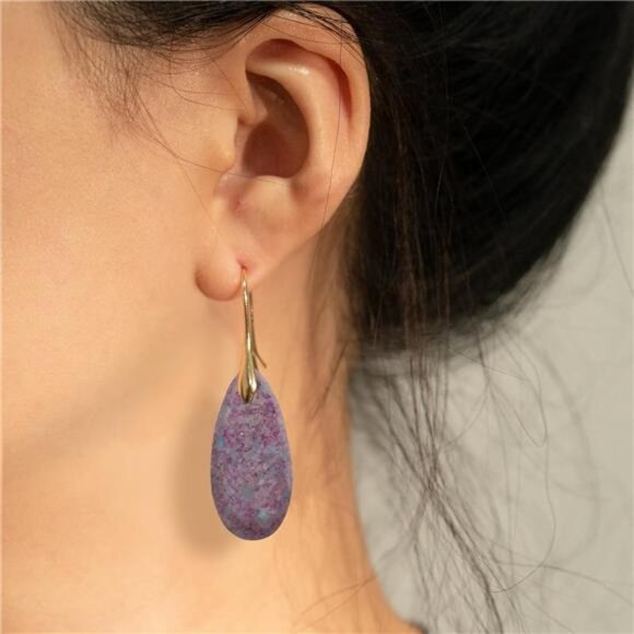 Emperor Stone Teardrop Earrings – Unique Natural Stone, Dazzling - Picture 2 of 4